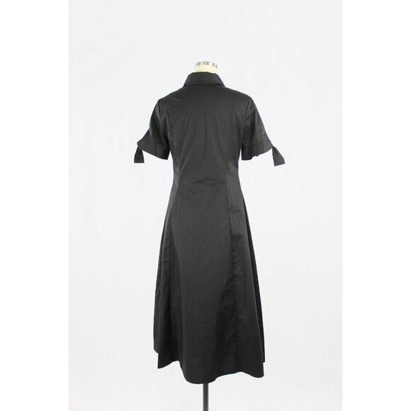 THEORY Black Stretch Cotton Poplin Tie Sleeve A-Line Midi Shirt Dress, Size M - Picture 3 of 16